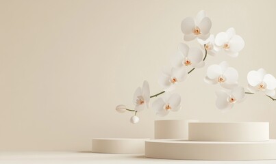 Poster - A serene composition featuring white orchids against a soft, neutral background.