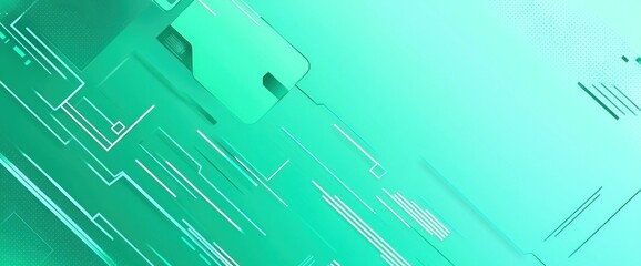 Fototapete - Abstract digital background with geometric lines and shapes in a teal color scheme.