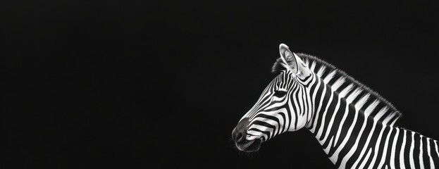 Aufkleber - A close-up of a zebra's head against a black background, highlighting its distinctive stripes.