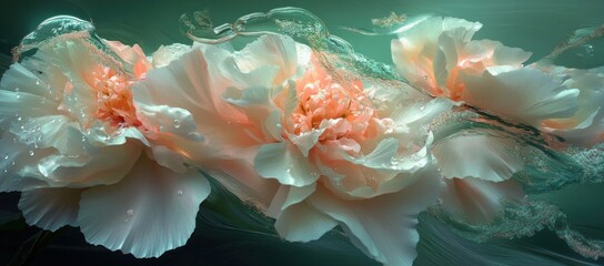 Aufkleber - A serene composition of delicate flowers surrounded by soft water elements.