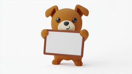Poster - A cute cartoon dog holding a blank sign, ready for messages or announcements.
