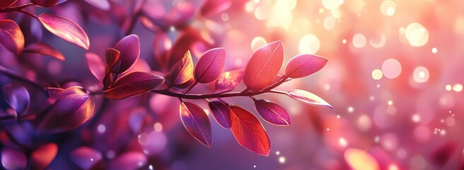 Fototapete - A vibrant branch with colorful leaves against a dreamy, glowing background.