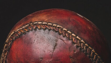 Poster - Close-up of a worn leather cricket ball showcasing its stitching and texture.