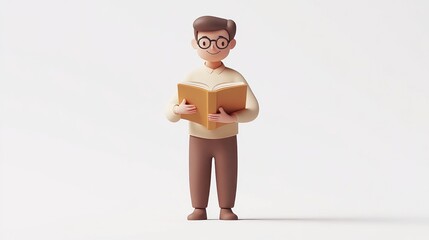 Poster - A 3D character holding a book, representing reading and knowledge.