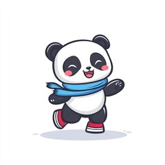 Aufkleber - A cheerful cartoon panda wearing a blue scarf, happily walking with a joyful expression.