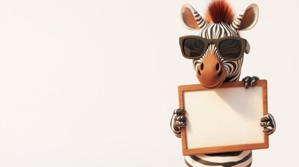 Aufkleber - A cartoon zebra wearing sunglasses holds a blank sign, ready for a message.