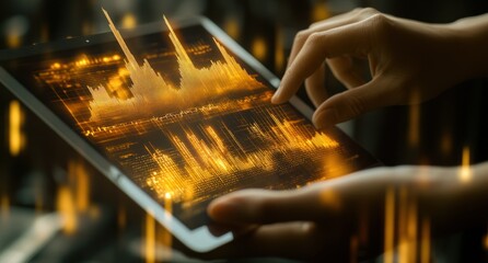 Poster - A person interacts with a tablet displaying vibrant data visualizations.