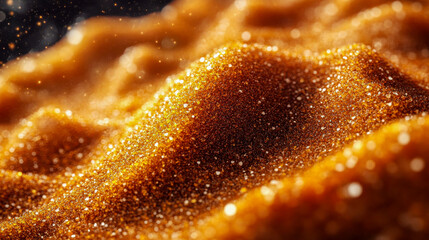 Poster - Vibrant golden sand grains illuminated with sparkling light, forming a mesmerizing abstract texture