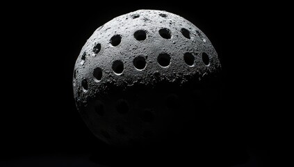 Poster - A spherical object with multiple holes, resembling a textured moon or planet.