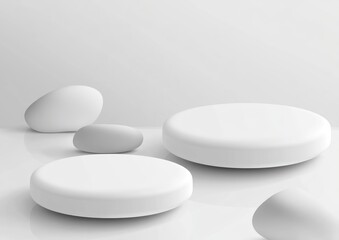 Poster - A minimalist composition of white geometric shapes on a smooth surface.