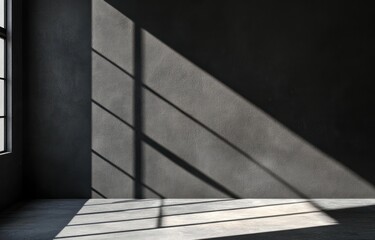 Aufkleber - A minimalist interior with shadows cast on a textured wall and floor, emphasizing light play.