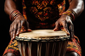 Aufkleber - A close-up of hands playing a traditional drum, showcasing cultural rhythm and artistry.