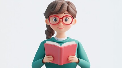 Poster - A 3D character with glasses reading a book, conveying a sense of learning and curiosity.