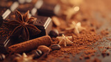 Chocolate and spices. Chocolate, coffee, cinnamon and vanilla