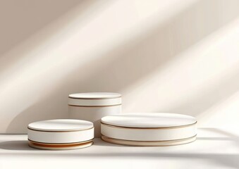 Poster - Three elegant, cylindrical display pedestals with a minimalist design and soft lighting.