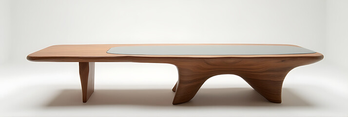 Poster - A minimalist end grain wood table features a transparent background design on its countertop for a modern aesthetic appeal._00002_