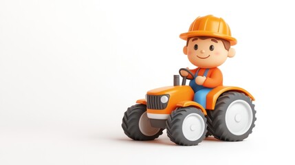Aufkleber - A cheerful cartoon character driving an orange tractor, ideal for children's toys or illustrations.