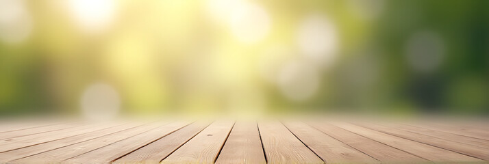 Aufkleber - A minimalist design featuring an empty wooden tabletop against a blurred, abstract bokeh effect background with subtle texture nuances._00002_