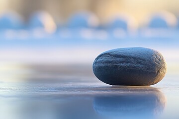 Aufkleber - A solitary stone rests on a smooth surface, reflecting soft light and serene colors.