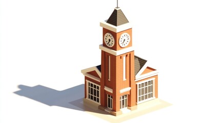 Leinwandbilder - A stylized clock tower building with a brick facade and a pointed roof.