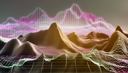 Poster - Multicolor Glowing Data Over Abstract Digital Landscape A Vivid Exploration of Vibrant Colors and Dynamic Patterns in a Futuristic Environment, 
