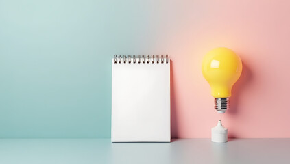 Poster - A creative brainstorming session is set up with a lightbulb and notepad on a soft pastel colored background nearby._00003_