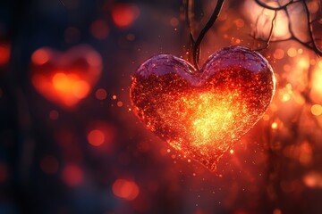 Poster - Warm and dreamy heart bokeh background with smooth light transitions, ideal for festive designs.
