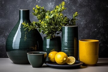 Poster - Minimalist still life featuring monochromatic objects in various shades on a solid backdrop