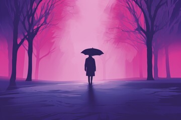 Poster - Stylized girl with umbrella on a smooth gradient background from light to dark in contrasting shade