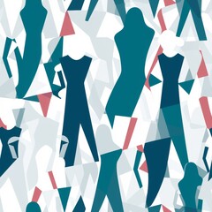 Poster - Vibrant clothing pattern with dresses and pants in three colors on a white background