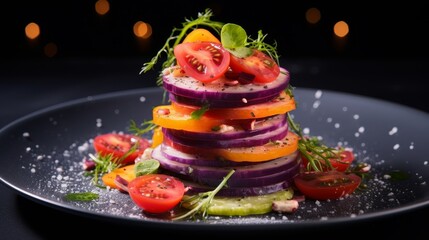 Poster - Captivating culinary aesthetics  artfully composed dishes with vivid ingredients and bokeh effect