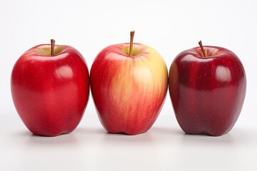 Poster - Artistic depiction of a single apple using red, burgundy, and light pink on a white background