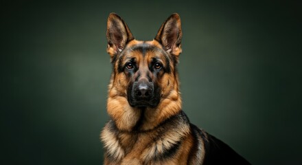 majestic german shepherd portrait against soft green background