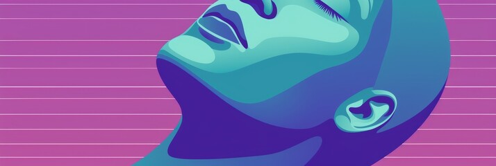 Poster - Tranquil harmony with purple head outline and neon dots on a serene green background design