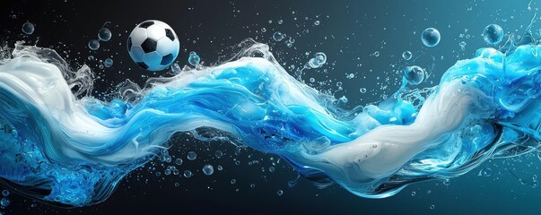 Wall Mural - Abstract soccer ball with dynamic water splash background