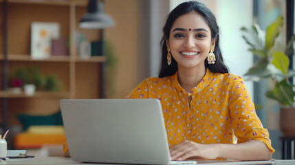 Poster - portrait of a young professional working remotely, showcasing the modern work-from-home lifestyle wi
