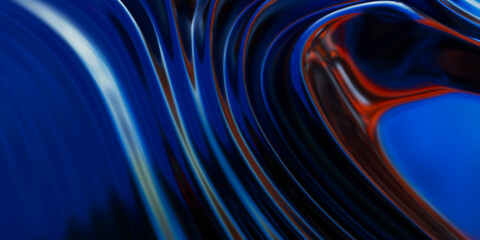 Aufkleber - Abstract metallic soft waves, shiny iridescent liquid shapes. 3d render illustration