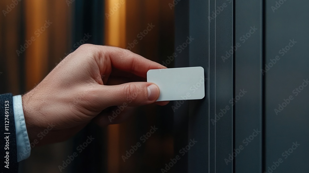 Security access granted by scanning a key card at a building entrance ...