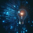 © Muhammad - Digital numbers and data points inside a light bulb, symbolizing technological progress, on a dark blue binary code background.