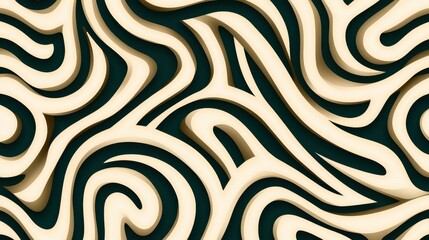 Poster - Swirling pattern of beige and dark green lines, creating a dynamic and abstract design