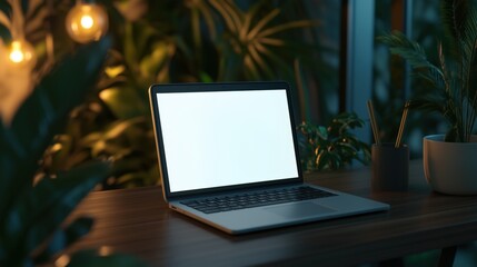 Wall Mural - a laptop is open on a pillow on a patio. the laptop is black and the pillow is pink. the laptop is o