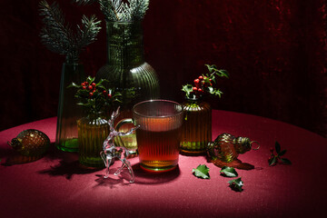 Wall Mural - christmas still life in red and green colors