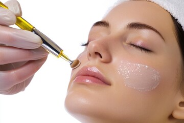 A woman having her makeup applied with a brush