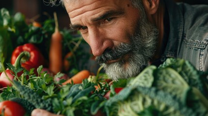 Sticker - A person inspecting a variety of fresh vegetables