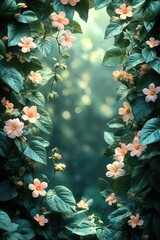 Poster - Pink flowers amidst green leaves