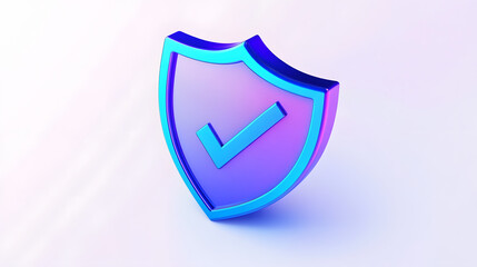 cartoon 3d Icon safety shield check mark perspective . Blue and purple symbol security safety icon. Checkmark in minimalistic style. 3d vector illustration. white background