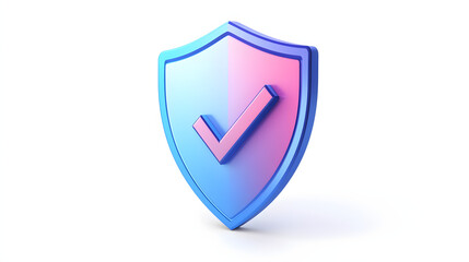 cartoon 3d Icon safety shield check mark perspective . Blue and purple symbol security safety icon. Checkmark in minimalistic style. 3d vector illustration. white background