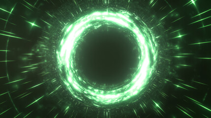 Wall Mural - Green game healing swirl light vector effect. Isolated neon circle with blur and glitter on transparent background. Speed and power shiny motion highlight with swoosh. Round glitz with ray particle.