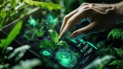 Poster - Digital garden of innovation close-up eco-friendly nature exploration technology