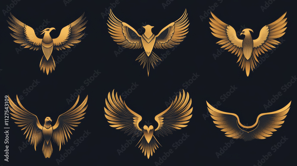 Game emblems with wings of birds, angel, eagle and phoenix. Modern ...
